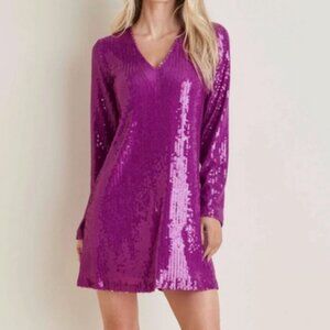 NWOT VENUS PURPLE V-NECK SEQUIN  DRESS L/XL